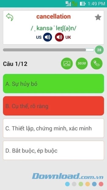 Các phần trắc nghiệm sinh động dễ hiểu để bạn có thể tự nhớ được từ vựng