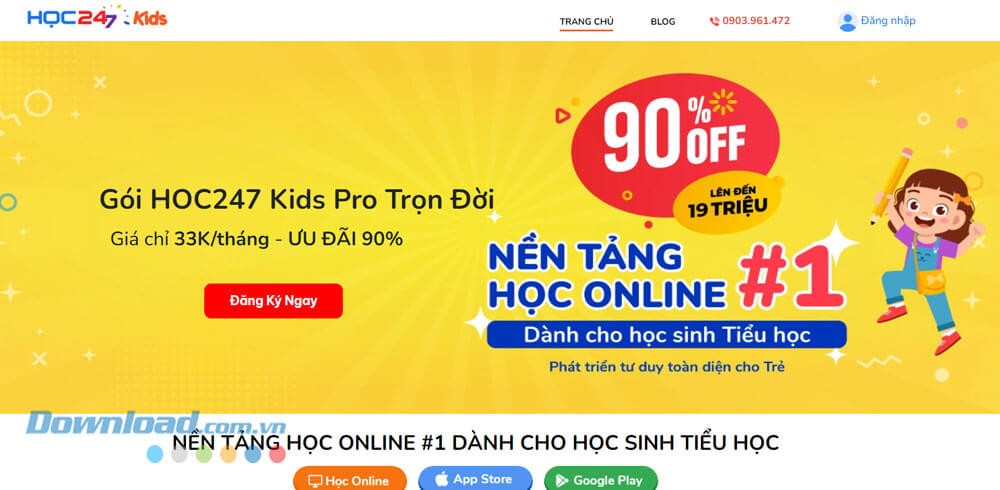 HOC247Kids.vn - Trang web học trực tuyến dành cho học sinh Tiểu học