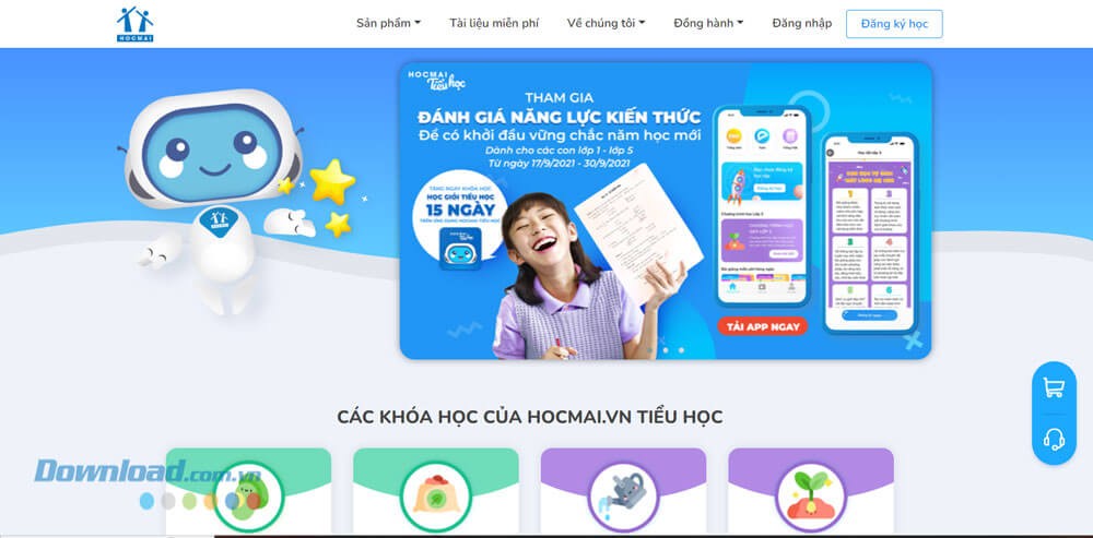 Giao diện trang chủ của HOCMAI Tiểu học