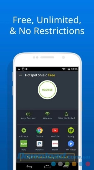 Hotspot Shield Basic cho Android bảo mật thông tin khi lướt web