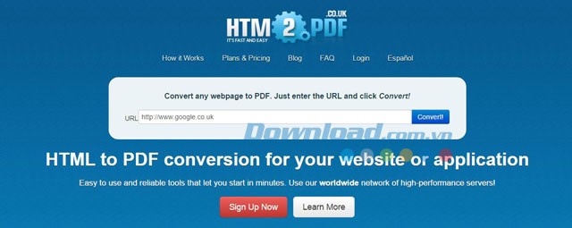 Giao diện ứng dụng HTM2PDF