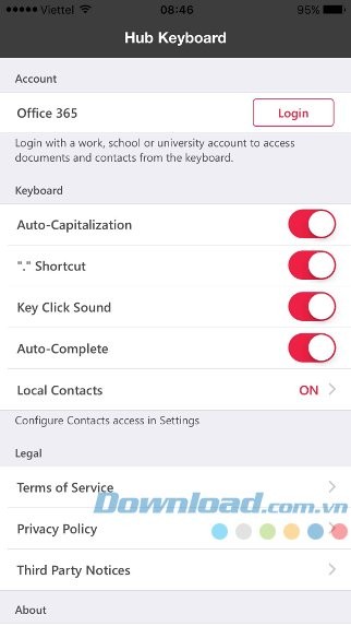 Thiết lập bàn phím Hub Keyboard