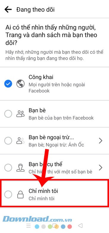 Chọn mục Chỉ mình tôi
