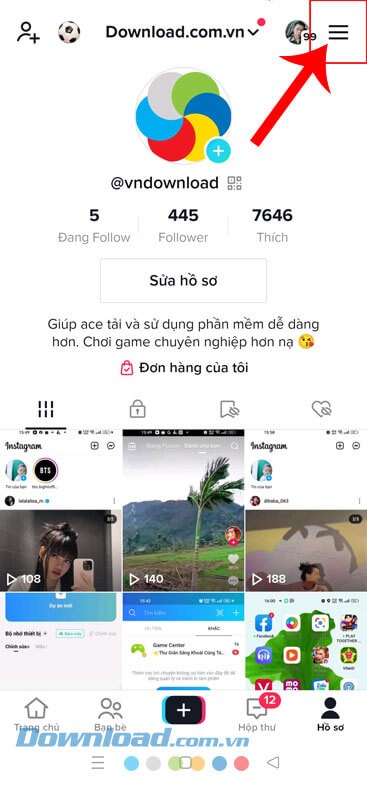 Chạm vào biểu tượng ba dấu gạch ngang