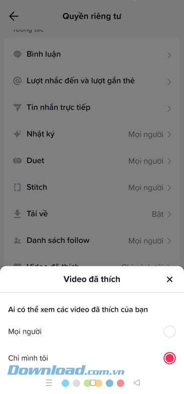 Đã chọn mục Chỉ mình tôi