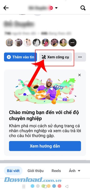 Ấn vào nút Xem công cụ