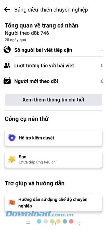 Màn hình hiển thị tổng quan về trang cá nhân Facebook