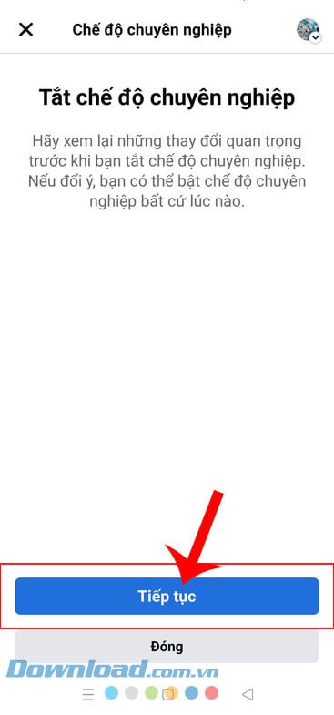 Chạm vào nút Tiếp tục