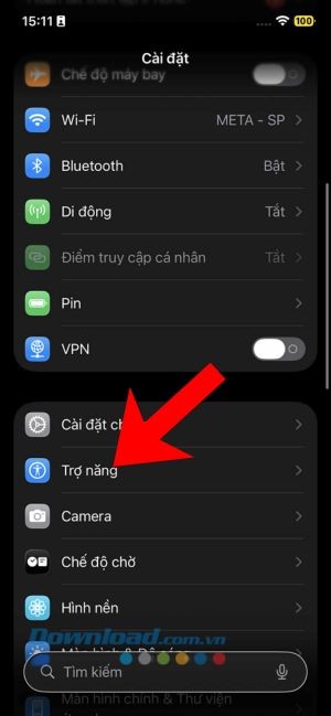 Nhấn vào mục Trợ năng