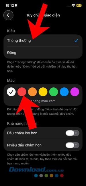 Cài đặt giao diện các chấm chuyển động.