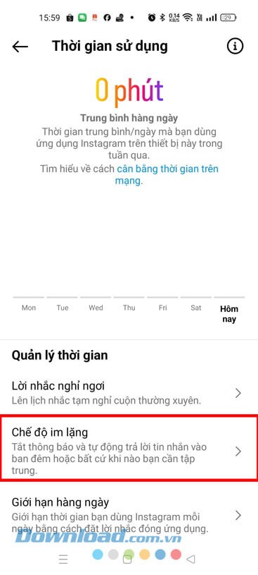 Ấn vào mục Chế độ im lặng