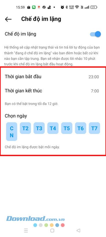 Cài đặt khung thời gian chế độ im lặng