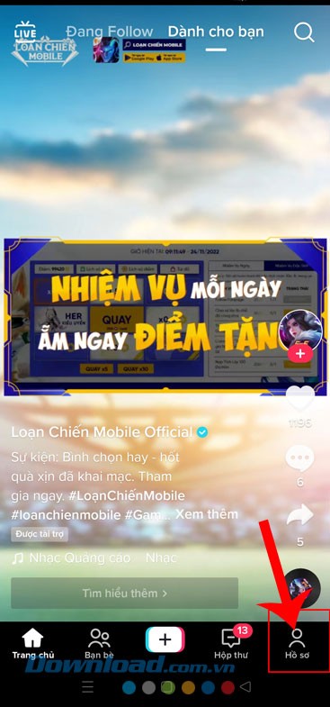 Ấn vào biểu tượng tài khoản