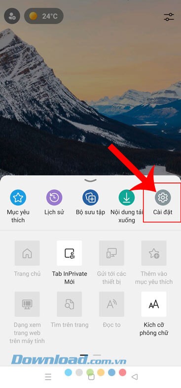 Chạm vào mục Cài đặt