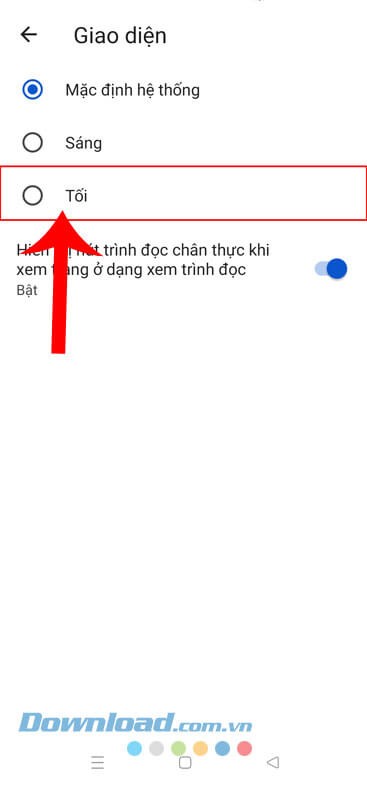 Nhấn vào mục Tối
