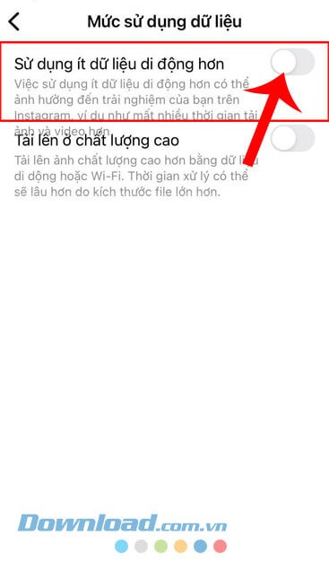 Gạt công tắc Sử dụng ít dữ liệu di động hơn
