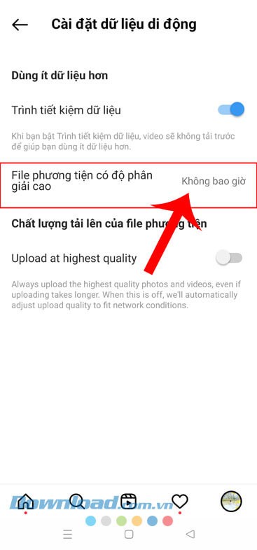 Chạm vào mục File phương tiện có độ phân giải cao