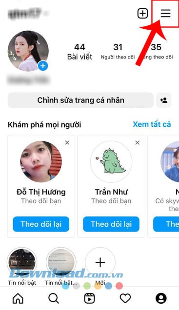Nhấn vào biểu tượng ba dấu gạch ngang