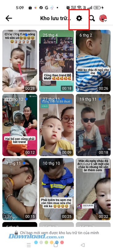 Chạm vào biểu tượng cài đặt