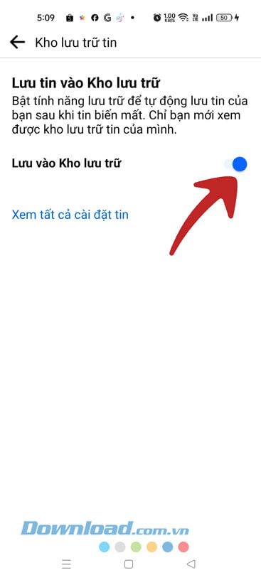 Cài đặt tự động lưu trữ tin