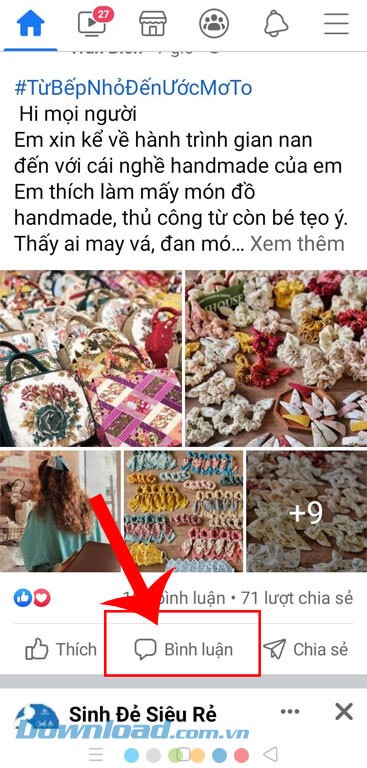 Nhấn vào mục Bình luận