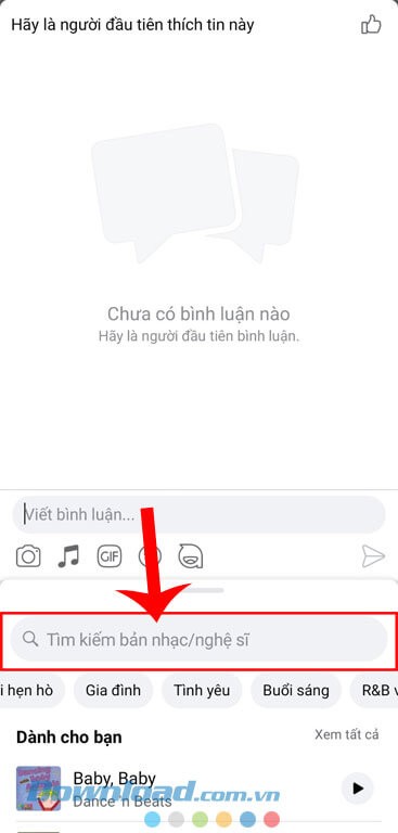 Tìm kiếm bài hát mà mình muốn bình luận