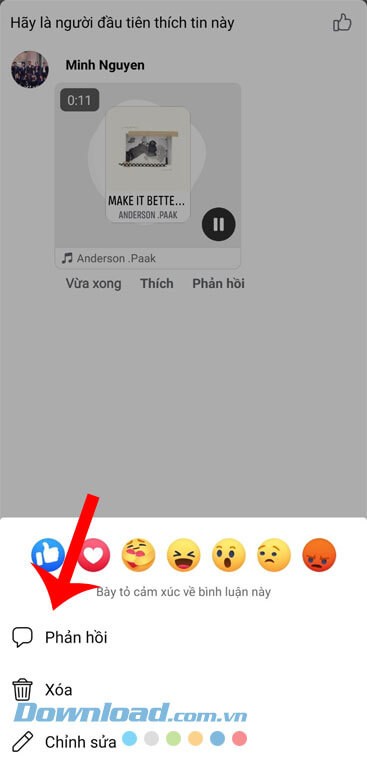 Thay đổi hoặc xóa bài hát khi bình luận