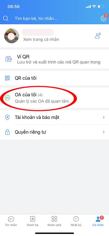 Bỏ quan tâm Official Account trên Zalo