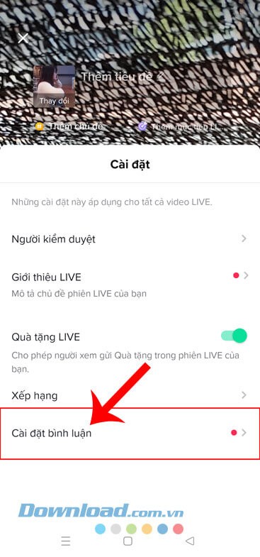 Ấn vào mục Cài đặt bình luận