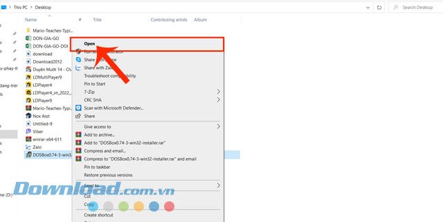 Mở file tải game DosBox