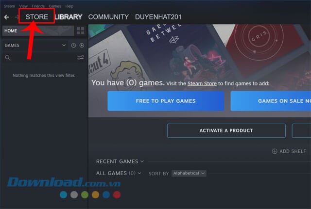 Click chuột vào mục Store