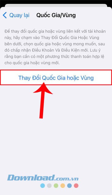 Chạm vào nút Thay đổi Quốc Gia hoặc Vùng
