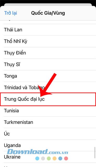 Nhấn vào mục Trung Quốc Đại Lục