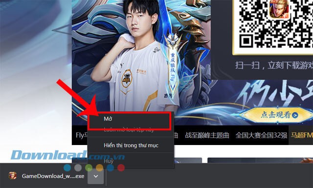 Nhấn vào nút Mở