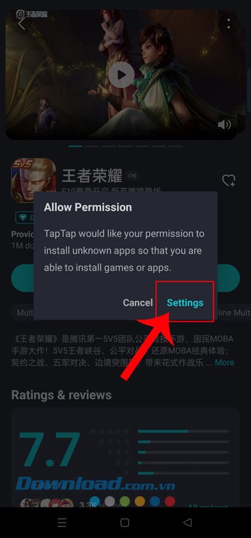Ấn vào nút Settings