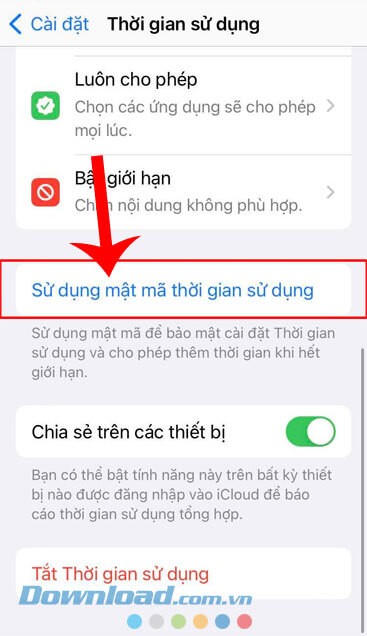 Nhấn vào mục Sử dụng mật mã thời gian sử dụng