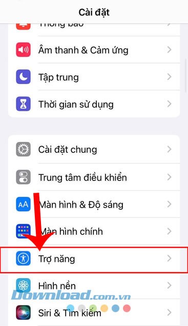 Nhấn vào mục Trợ năng