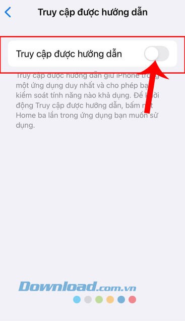 Bật công tắc Truy cập được hướng dẫn