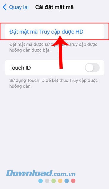 Nhấn vào mục Đặt mật mã Truy cập được HD
