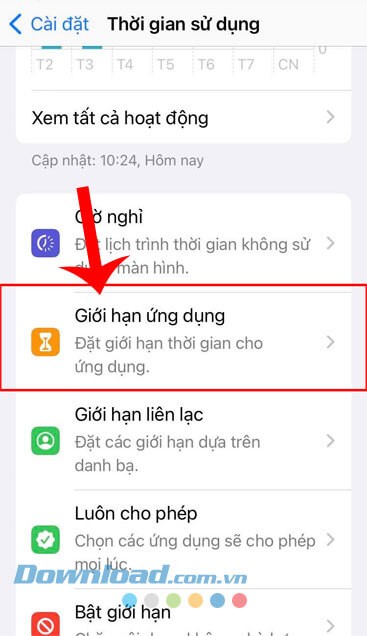 Ấn vào mục Giới hạn ứng dụng