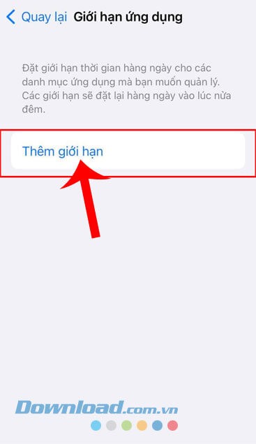 Chạm vào nút Thêm giới hạn