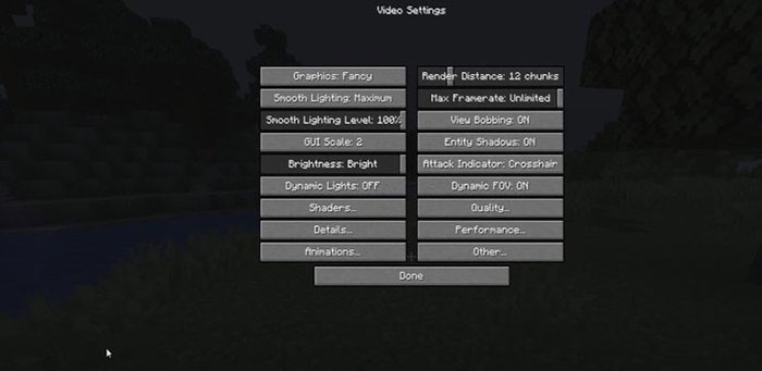 Thay đổi cài đặt trong Video Settings của Minecraft
