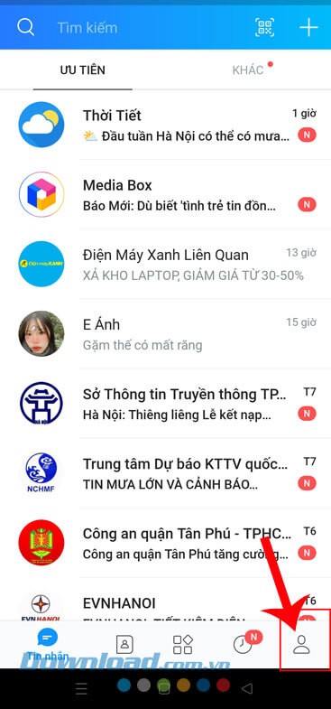 Ấn vài biểu tượng tài khoản