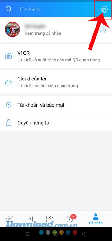 Chạm vào biểu tượng cài đặt