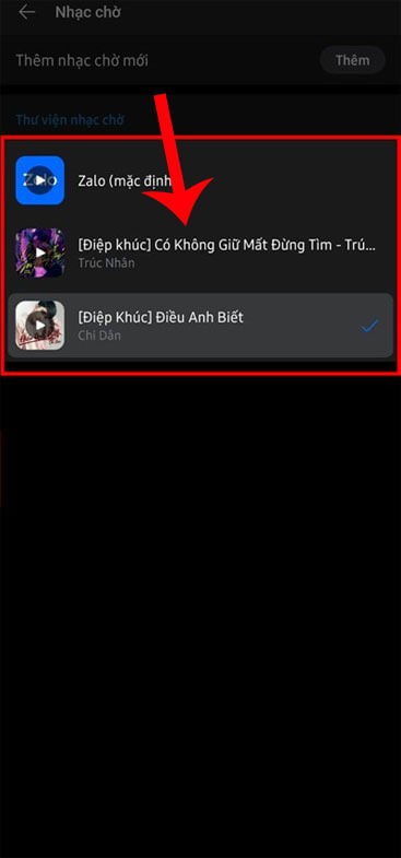 Nhấn vào bài hát chọn làm nhạc chờ