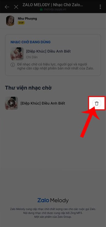 Nhấn vào biểu tượng thùng rác