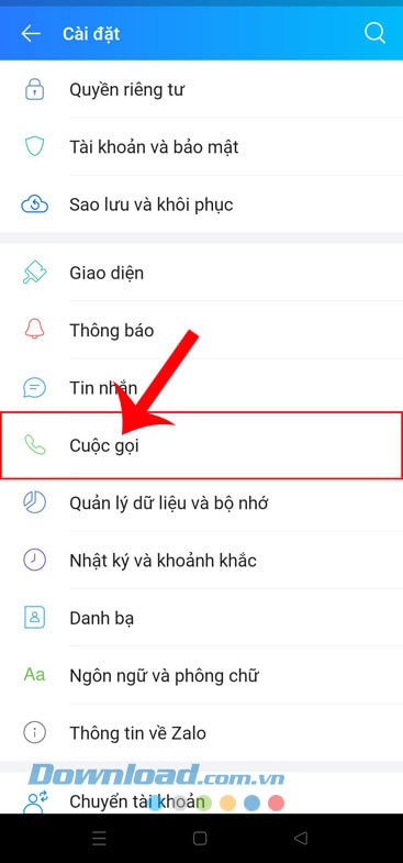 Nhấn vào mục Cuộc gọi