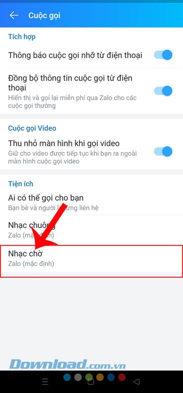 Chạm vào mục Nhạc chờ
