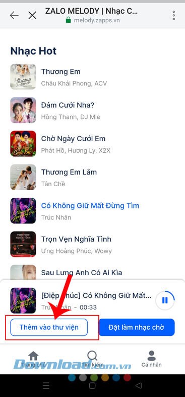 Ấn vào nút Thêm vào thư viện