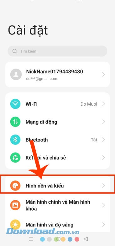 Chạm vào mục Hình nền và Kiểu.